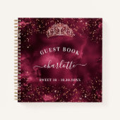Guest book Sweet 16 Bourgogne roos goudtiara Notitieboek (Voorkant)