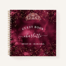 Guest book Sweet 16 Bourgogne roos goudtiara Notitieboek