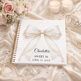 Guest book Sweet 16 bow ivory white pearls Notitieboek