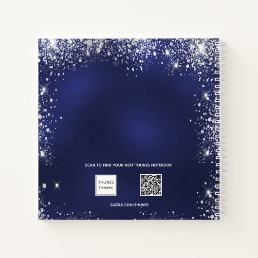 Guest book Sweet 16 marineblauw bloemjurk glitter Notitieboek (Achterkant)