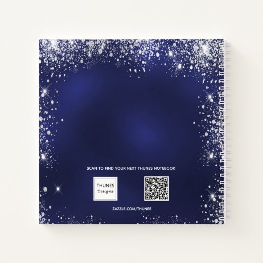 Guest book Sweet 16 marineblauwe glitterjurk Notitieboek (Achterkant)