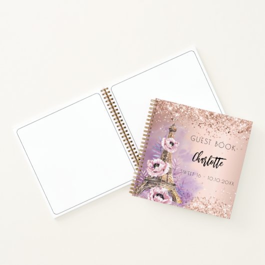 Guest book Sweet 16 party Paris Eiffel Tower Notitieboek (Binnen)