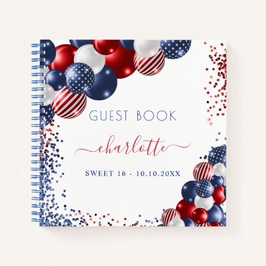 Guest book Sweet 16 patriottisch rood wit blauw Notitieboek (Voorkant)