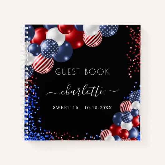 Guest book Sweet 16 patriottisch rood wit blauw Notitieboek (Voorkant)