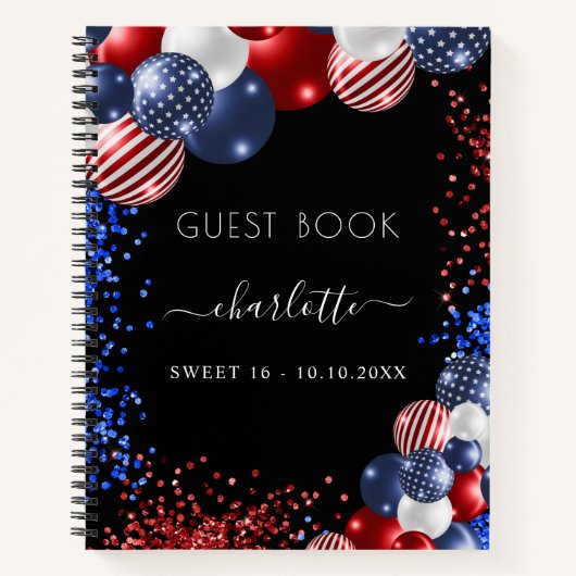 Guest book Sweet 16 patriottisch rood wit blauw Notitieboek (Voorkant)