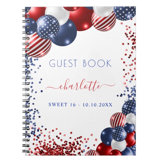 Guest book Sweet 16 patriottisch rood wit blauw Notitieboek (Voorkant)