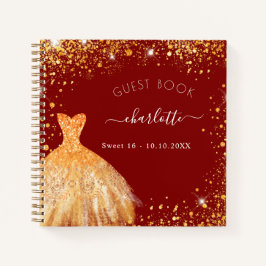 Guest book Sweet 16 red gold glitter jurk Notitieboek