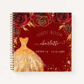 Guest book Sweet 16 red gold glitter jurk Notitieboek (Voorkant)