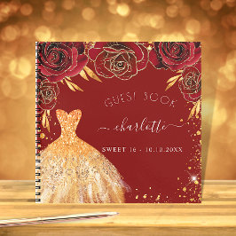 Guest book Sweet 16 red gold glitter jurk Notitieboek