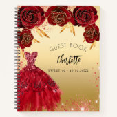 Guest book Sweet 16 red gold glitter jurk Notitieboek (Voorkant)