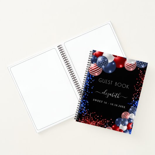 Guest book Sweet 16 red white blue patriotic USA Notitieboek (Binnen)
