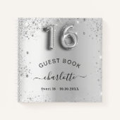 Guest book Sweet 16 Silver Glitter Name glam Notitieboek (Voorkant)