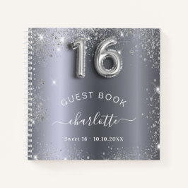 Guest book Sweet 16 Silver Glitter Name glam Notitieboek