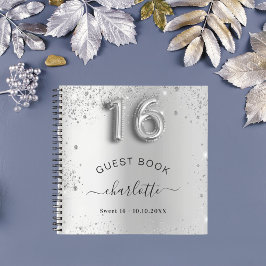 Guest book Sweet 16 Silver Glitter Name glam Notitieboek