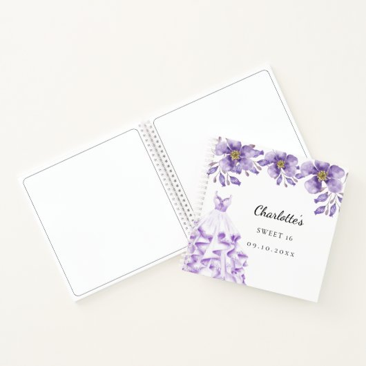 Guest book Sweet 16 violet jurk floral Notitieboek (Binnen)