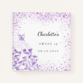 Guest book Sweet 16 violet jurk glitter elegant Notitieboek (Voorkant)
