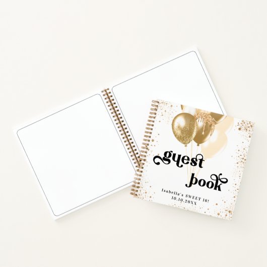 Guest book Sweet 16 white gold ballons name Notitieboek (Binnen)