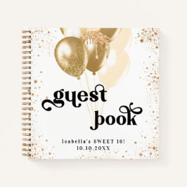 Guest book Sweet 16 white gold ballons name Notitieboek