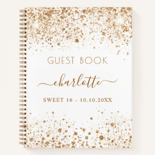 Guest book SWEET 16 white gold glitter name Notitieboek