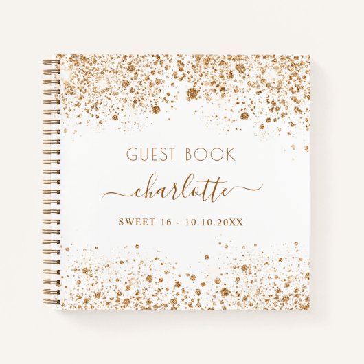 Guest book SWEET 16 white gold glitter name Notitieboek (Voorkant)