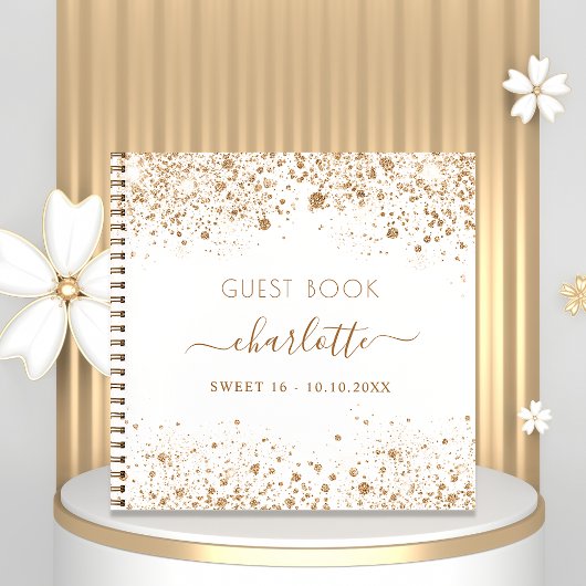 Guest book SWEET 16 white gold glitter name Notitieboek