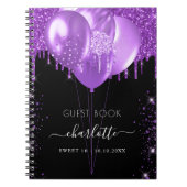 Guest book Sweet 16 zwarte paarse glitter naam Notitieboek (Voorkant)