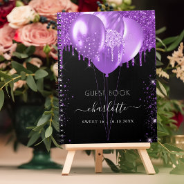 Guest book Sweet 16 zwarte paarse glitter naam Notitieboek