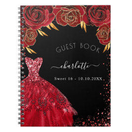 Guest book Sweet 16 zwarte rode glitter jurk Notitieboek