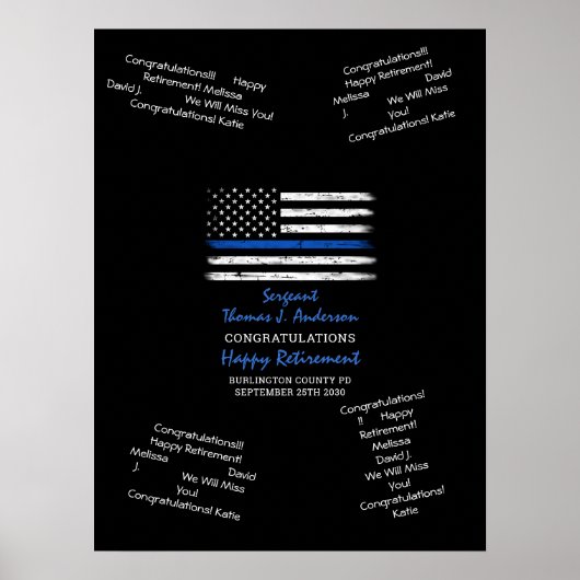 Guest Book Thin Blue Line Black van politie met pe Poster (Voorkant)