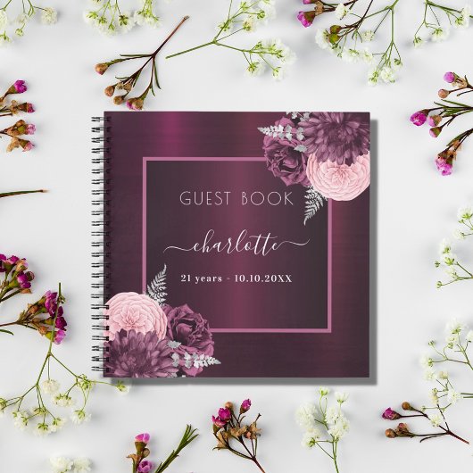 Guest book verjaardagscournals bruine roze florale notitieboek