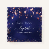 Guest book verjaardagsnavy blauw roos goudsterren  notitieboek (Voorkant)