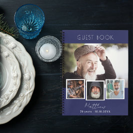 Guest book verjaardagsnavy blauw witte foto collag notitieboek
