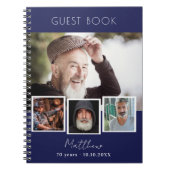 Guest book verjaardagsnavy blauw witte foto collag notitieboek (Voorkant)