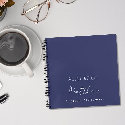 Guest book verjaardagsnavy blue name simpel notitieboek