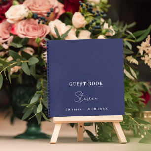 Guest book verjaardagsnavy blue name simpel notitieboek