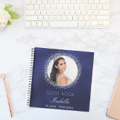 Guest book verjaardagsnavy blue Silglitter foto Notitieboek