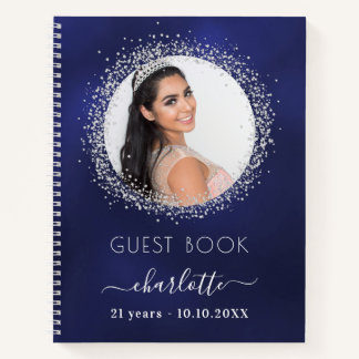 Guest book verjaardagsnavy blue Silglitter foto Notitieboek