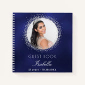 Guest book verjaardagsnavy blue Silglitter foto Notitieboek (Voorkant)