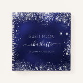 Guest book verjaardagsnavy blue zilver glitter notitieboek (Voorkant)