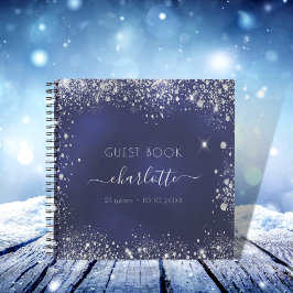 Guest book verjaardagsnavy blue zilver glitter notitieboek
