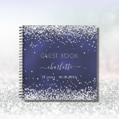Guest book verjaardagsnavy blue zilver glitter notitieboek