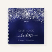 Guest book verjaardagsnavy blue zilver glitter notitieboek (Voorkant)
