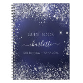 Guest book verjaardagsnavy blue zilver glitter notitieboek (Voorkant)