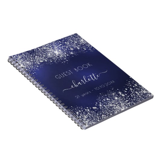 Guest book verjaardagsnavy blue zilver glitter notitieboek (Rechterzijde)