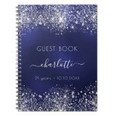 Guest book verjaardagsnavy blue zilver glitter notitieboek (Voorkant)