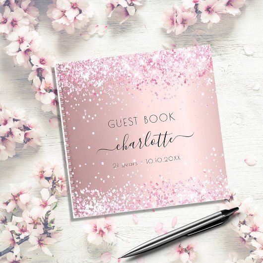 Guest book verjaart blush roze glitter name notitieboek