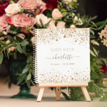 Guest book verjaart wit goud glitter monogram