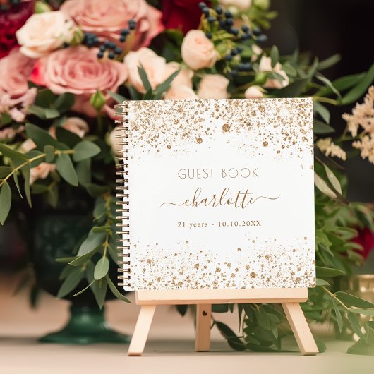 Guest book verjaart wit goud glitter monogram notitieboek
