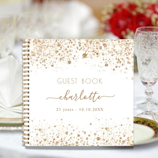 Guest book verjaart wit goud glitter monogram notitieboek