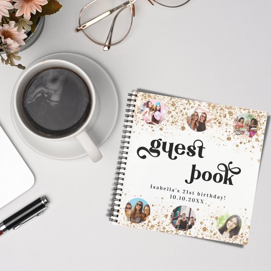 Guest book verjaart wit goud glitter naam foto notitieboek